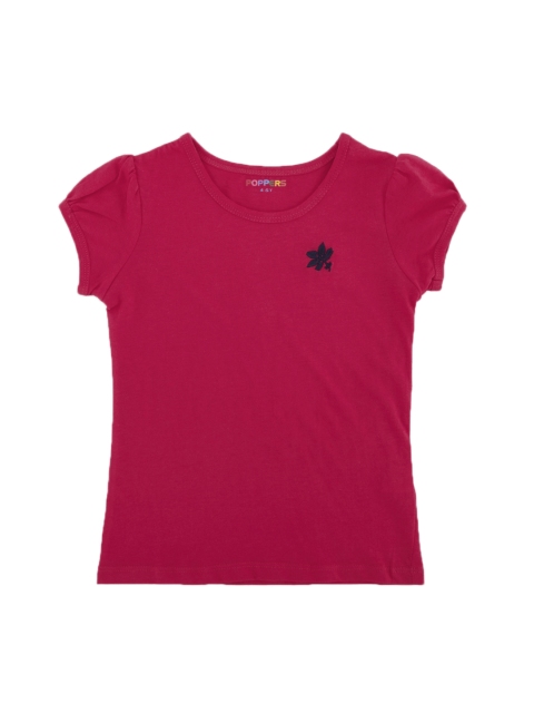 POPPERS by Pantaloons Girls Pink Solid Round Neck T-shirt