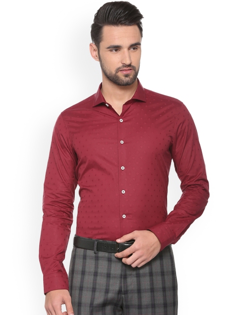 SIMON CARTER LONDON Men Maroon Slim Fit Self Design Semiformal Shirt