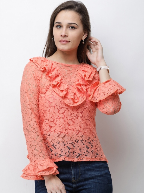 Cation Women Peach-Coloured Self Design Top