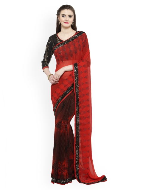 Shaily Red & Black Pure Georgette Printed Saree