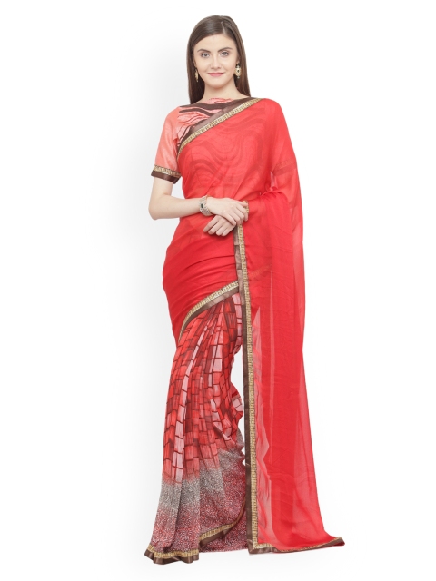 Shaily Red Printed Pure Georgette Saree