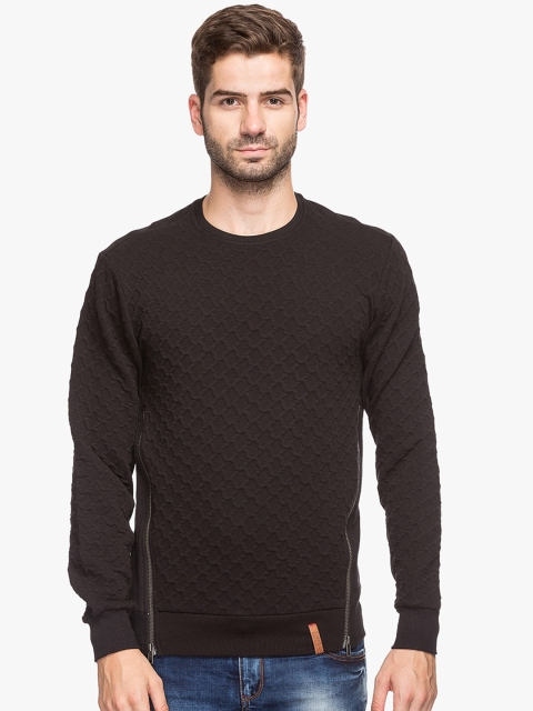 Status Quo Men Black Self Design Slim Fit Sweatshirt