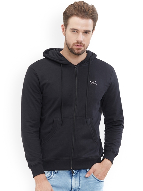 Status Quo Men Black Solid Hooded Sweatshirt