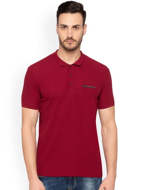 Status Quo Men Maroon Solid Polo Collar T-shirt