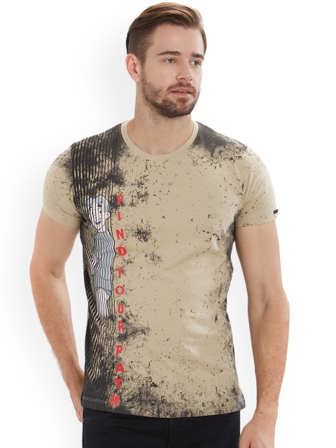 Status Quo Men Khaki Printed Round Neck T-shirt