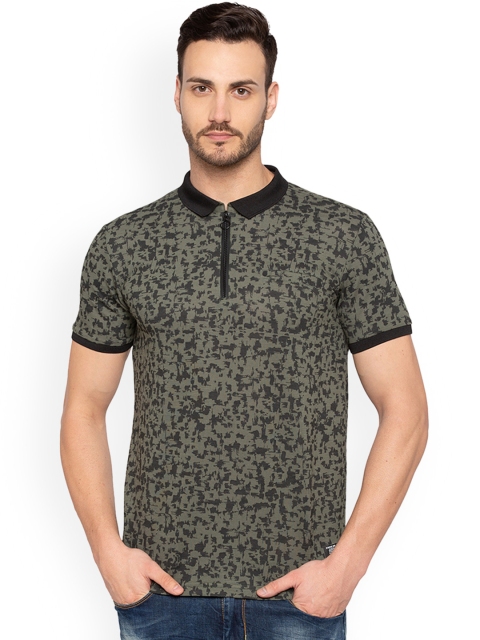 Status Quo Men Green Printed Polo Collar Pure Cotton T-shirt