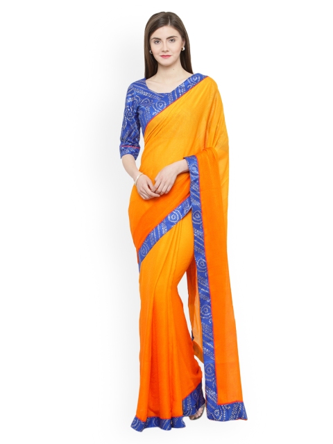 Shaily Orange Solid Pure Georgette Saree