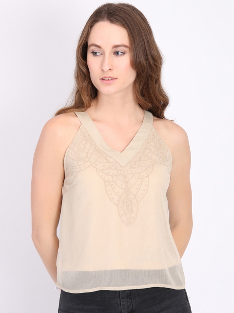 LA LOFT Women Beige Embellished Top