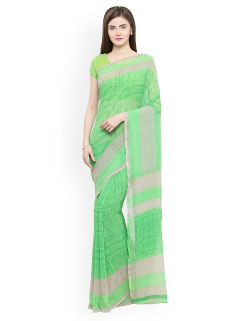 Shaily Green Printed Pure Georgette Saree