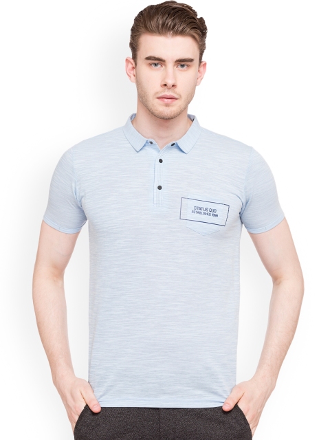 Status Quo Men Blue Solid Polo Collar T-shirt