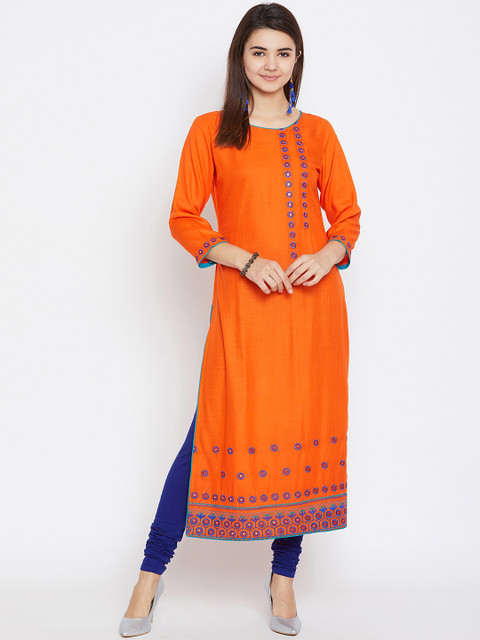 AgrohA Women Orange Embroidered Straight Kurta
AgrohA Women Orange Embroidered Straight Kurta