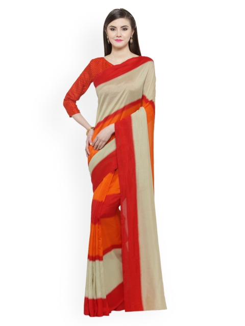 Shaily Red & Orange Silk Cotton Colourblocked Saree