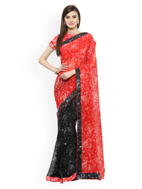 Shaily Peach-Coloured & Black Pure Georgette Printed Saree 
Shaily Peach-Coloured & Black Pure Georgette Printed Saree