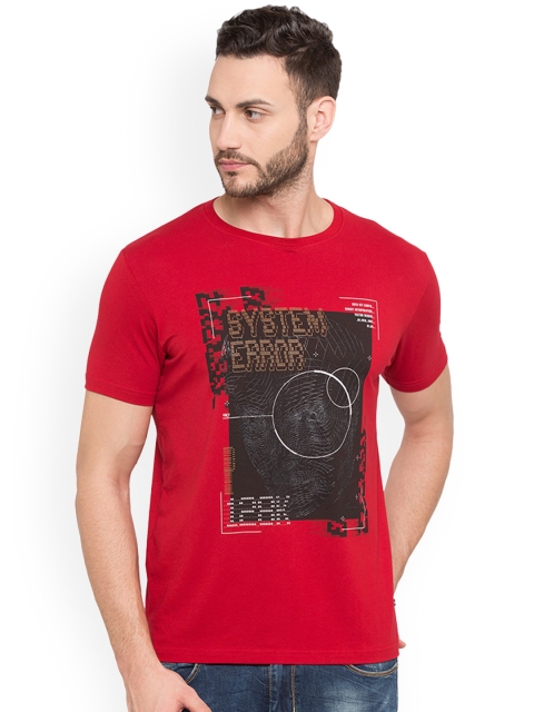 Status Quo Men Red Printed Round Neck T-shirt