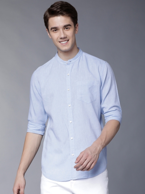 Black coffee Men Blue Slim Fit Solid Casual Shirt