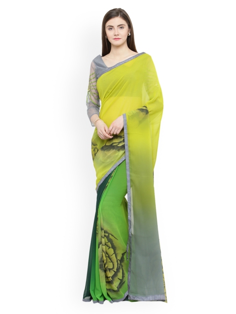Shaily Green Printed Pure Georgette Saree