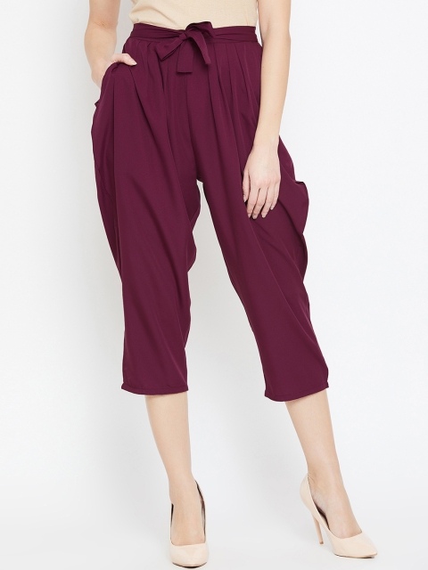 Bitterlime Women Burgundy Loose Fit Solid Culottes