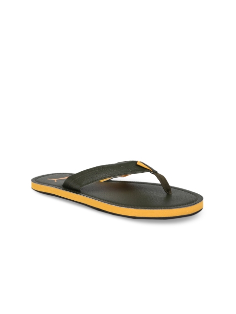 Puma Men Olive Green & Yellow Solid Slip-Ons