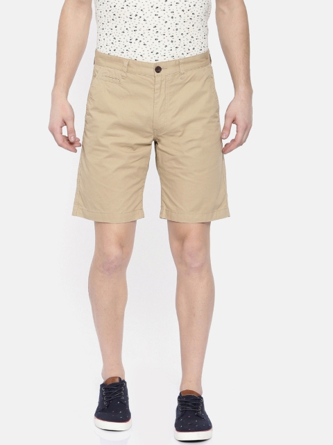 Breakbounce Men Beige Solid Slim Fit Regular Shorts
