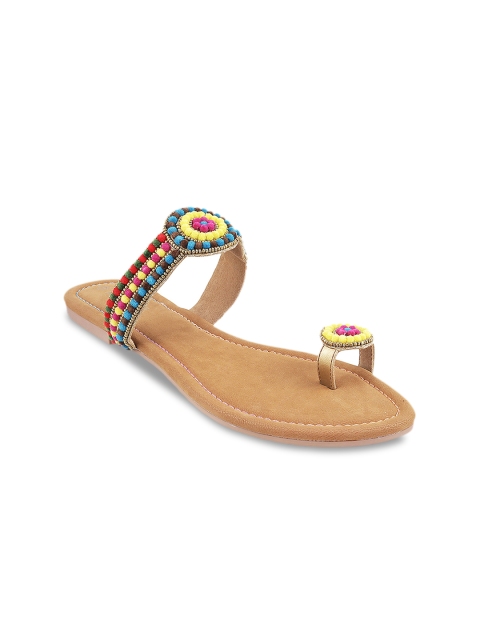 Mochi Women Multicoloured Woven Design Synthetic One Toe Flats, Multi