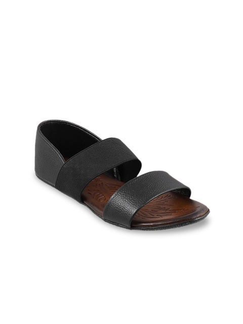 Metro Women Black Solid Leather Open Toe Flats