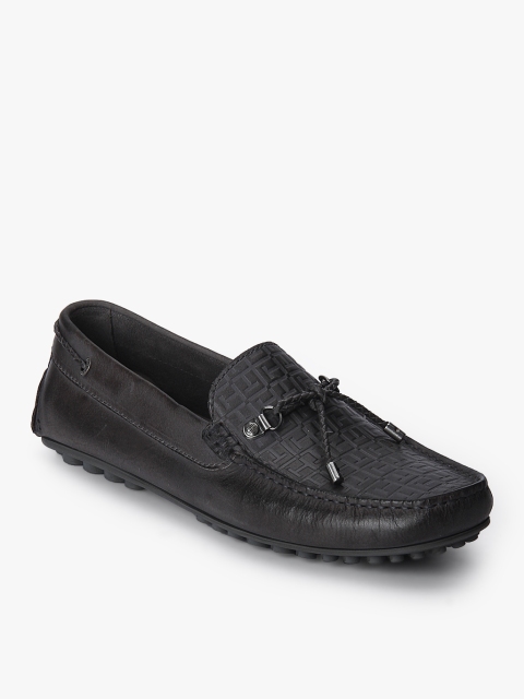 Black Textured Loafers