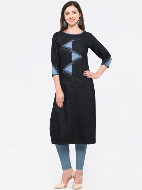 Florence Women Black Printed Straight Kurta