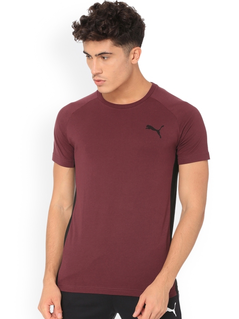 Puma Men Maroon Solid Round Neck T-shirt