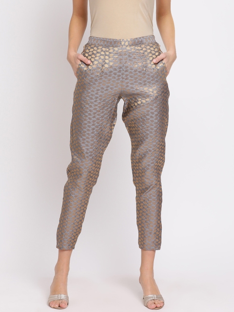 Meee Women Grey Regular Fit Self Design Peg Trousers