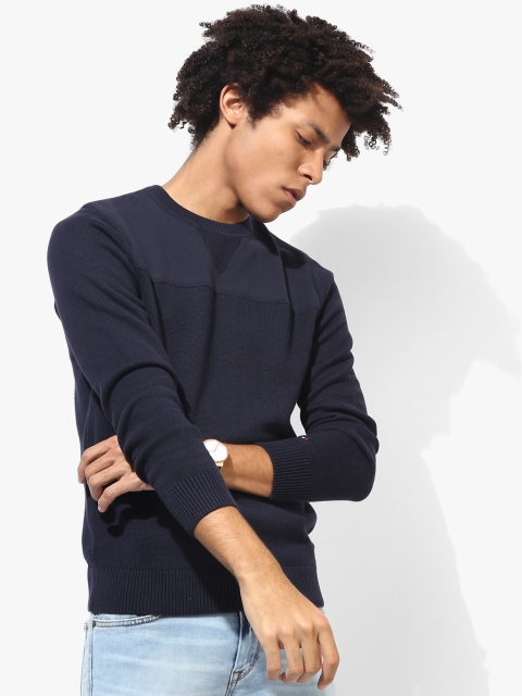 Navy Blue Solid Round Neck Sweater