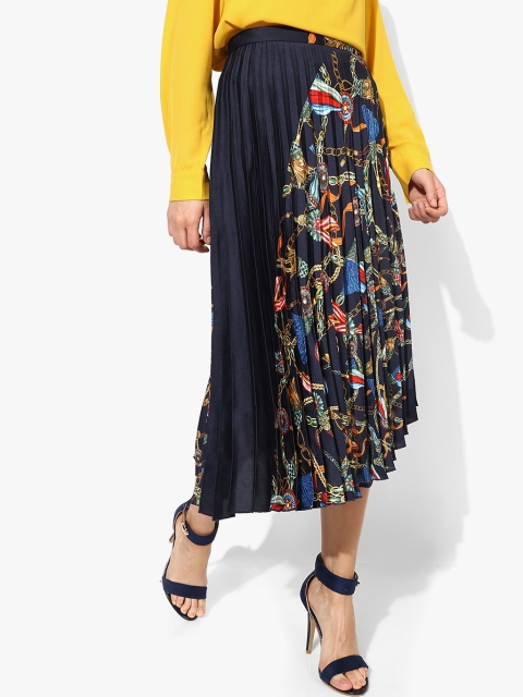 Navy Blue Printed Pencil Skirt