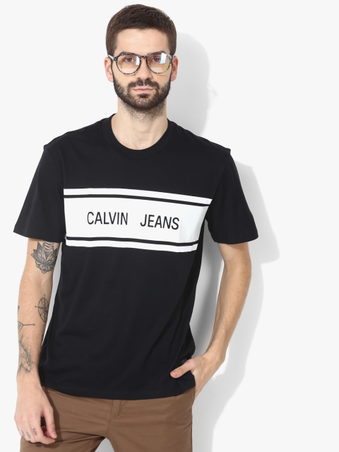 Black Printed Regular Fit Round Neck T-Shirt