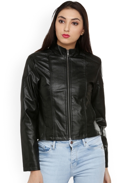 People Women Black Solid Biker Jacket