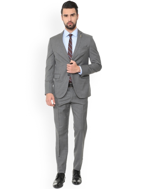 Van Heusen Men Grey Solid Formal Single-Breasted Suit