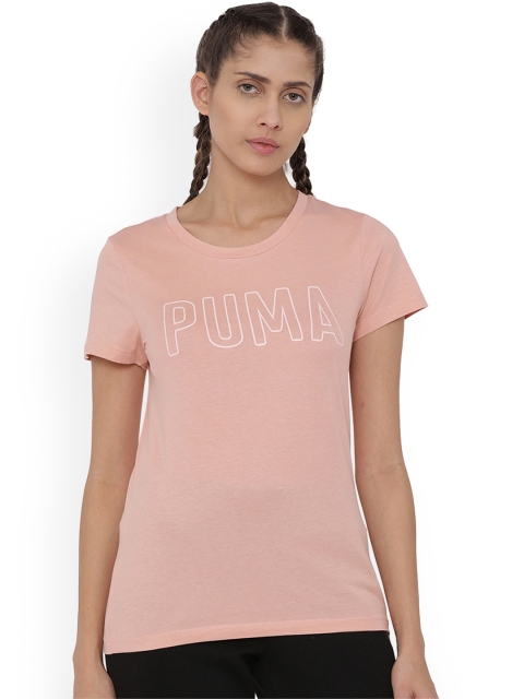 Puma Women Peach-Coloured Printed Round Neck T-shirt