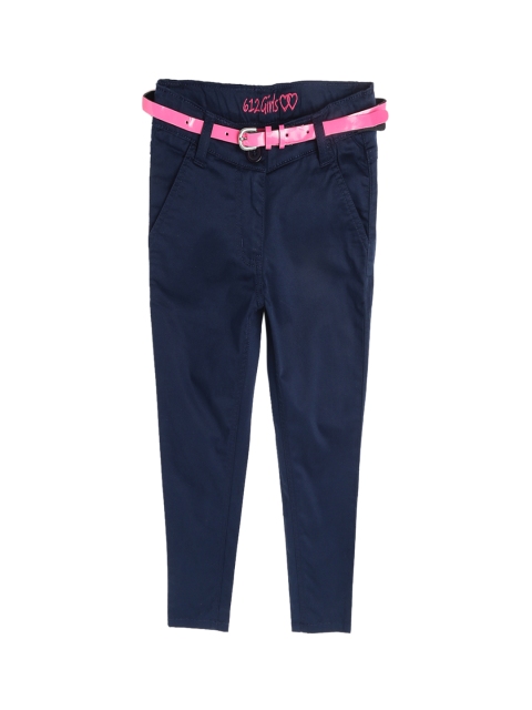 612 league Girls Navy Blue Regular Fit Solid Regular Trousers
