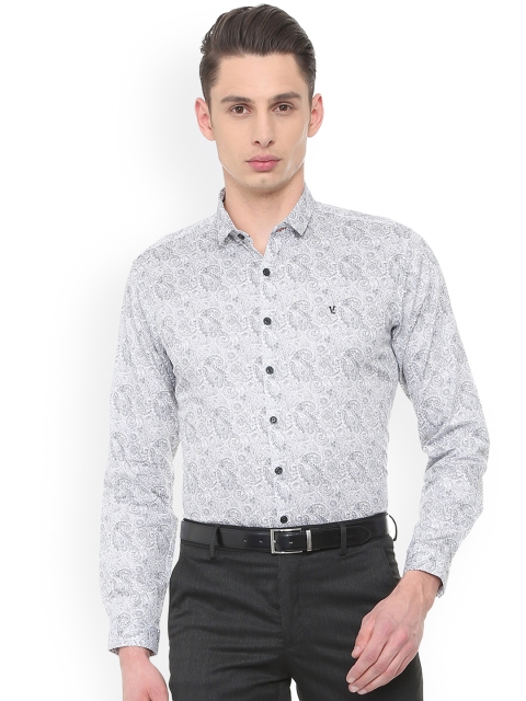 V Dot Men White Slim Fit Printed Casual Shirt