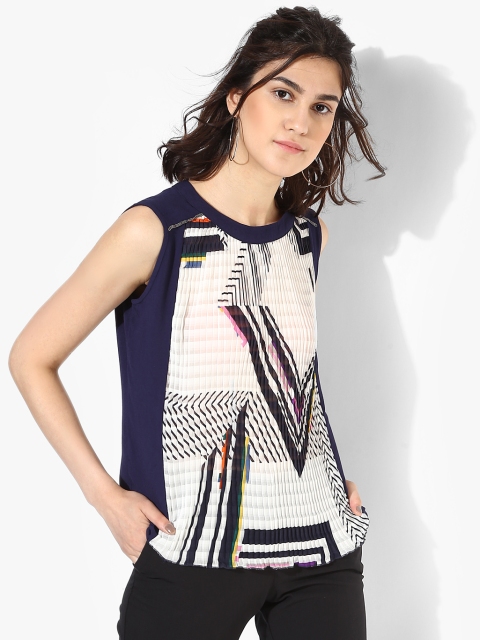 Madame Women Navy Blue Printed Top