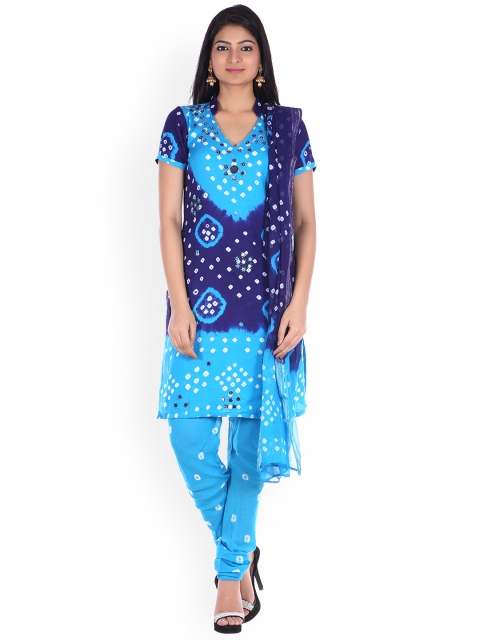 SOUNDARYA Blue Pure Cotton Unstitched Dress Material