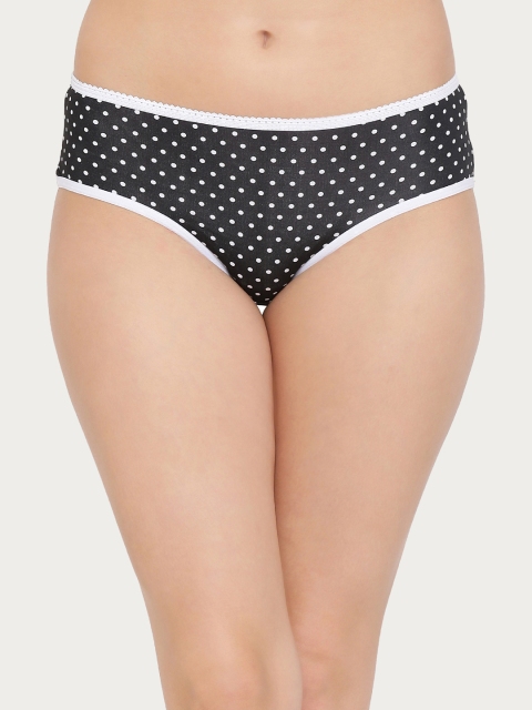 Clovia Women White & Black Printed Polka Dots Hipster PN2839P133XL