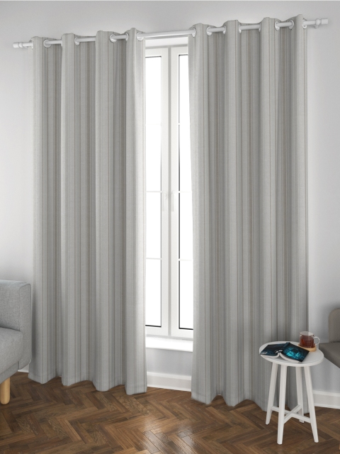 Ddecor Blue & Grey Striped Jacquard Window Curtain, White