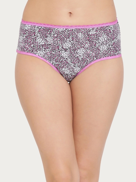 Clovia Pink, White & Black Animal Printed Hipster Panty PN2847P143XL