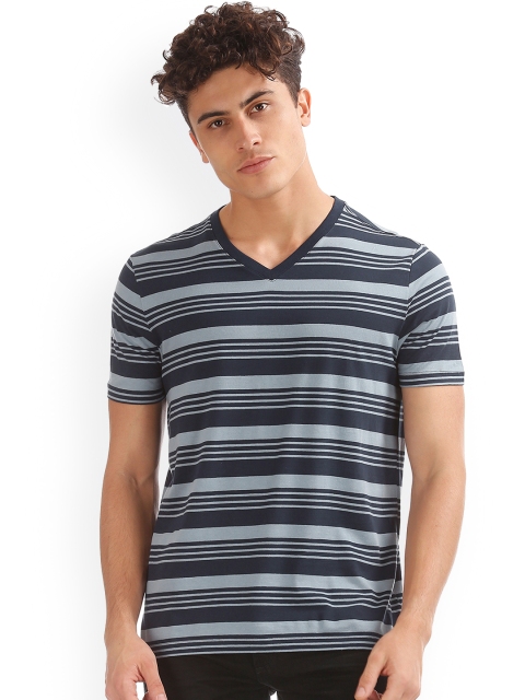 GAP Men Blue Everyday V-Neck Striped Tee