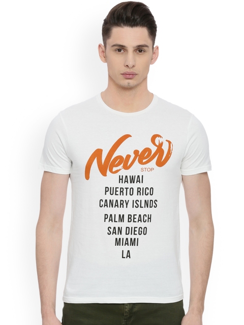 People Men White Printed Round Neck T-shirt