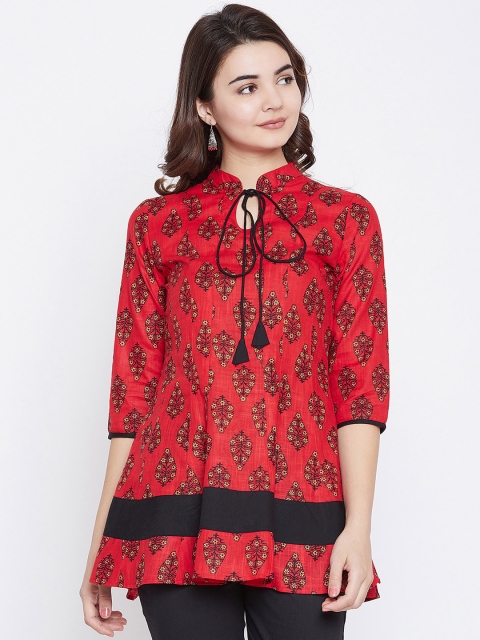 PANIT Women Red & Black Printed Pure Cotton A-Line Kurti