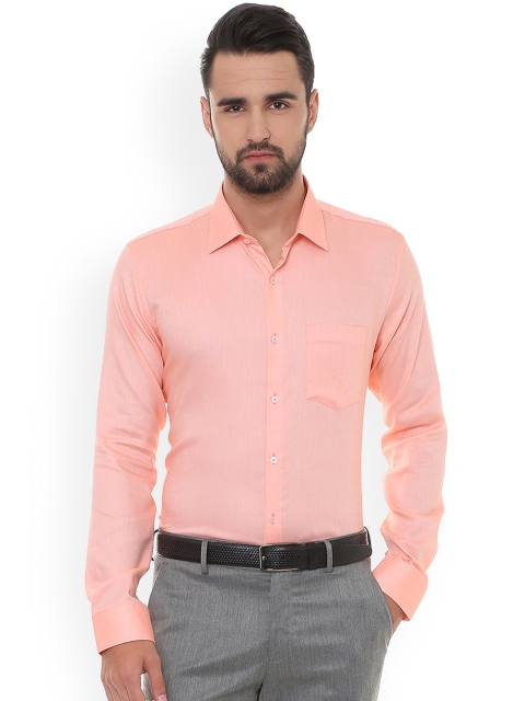 Van Heusen Men Peach-Coloured Slim Fit Solid Formal Shirt
