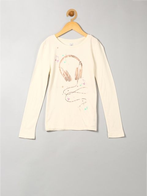 GAP Girls White Graphic Long Sleeve Tee