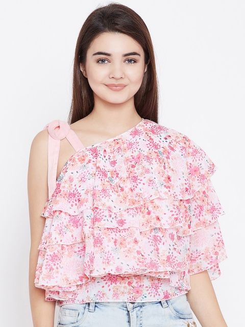 PANIT Women Pink Printed Tiered Top