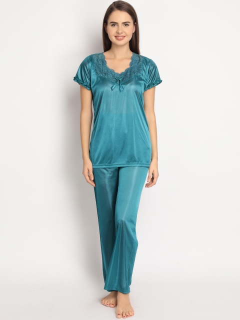 Clovia Women Green Solid Night suit