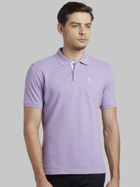 Parx Men Lavender Solid Polo Collar T-shirt